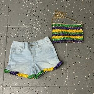 Denim Shorts with Colorful Crochet Trim